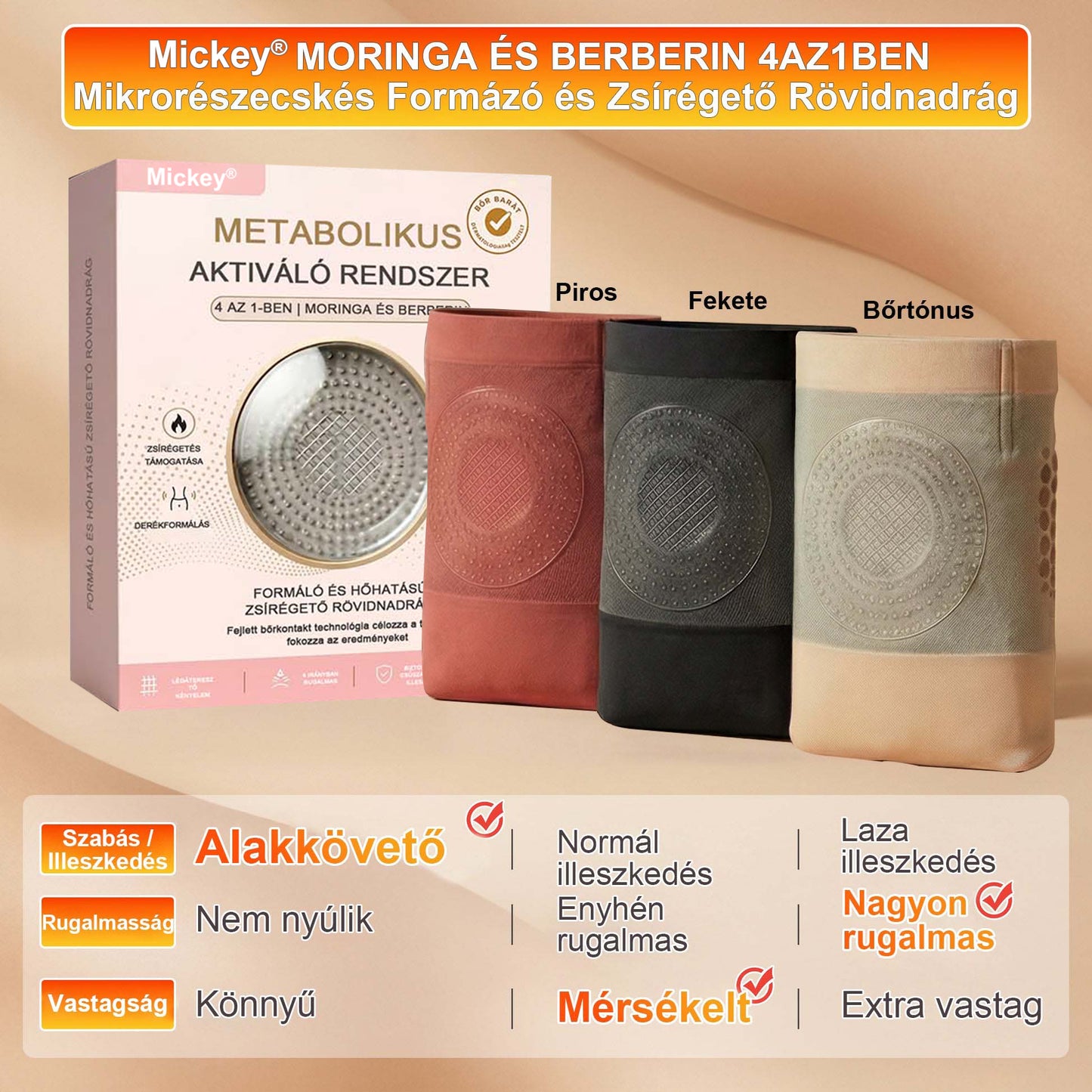 Mickey® 2026 Moringa & Berberine 4 az 1-ben Mikrorészecskés Formáló és Zsírégető Rövidnadrág💪