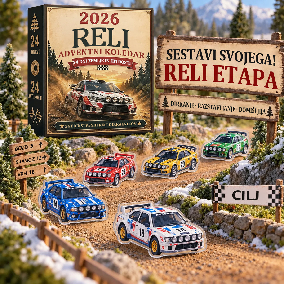 Rally božični adventni koledar 2026-🏎️ 24 dni polnih hitrosti in razburjenja (2D modeli)