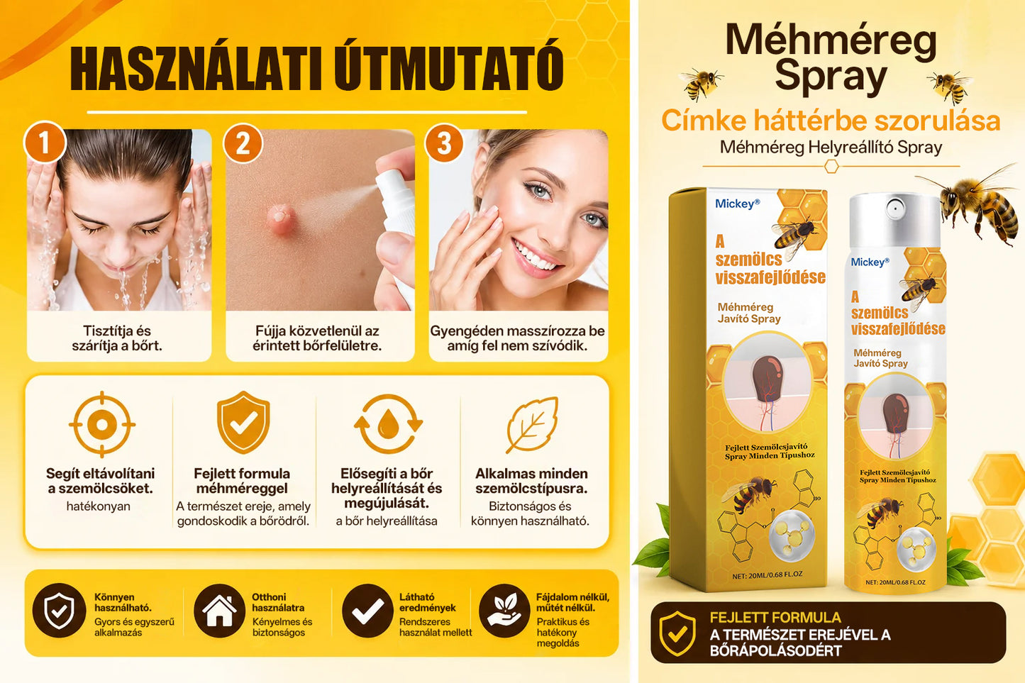 🐝🐝🐝Mickey®Méhméreges Szemölcstelenítő és Bőrregeneráló Spray