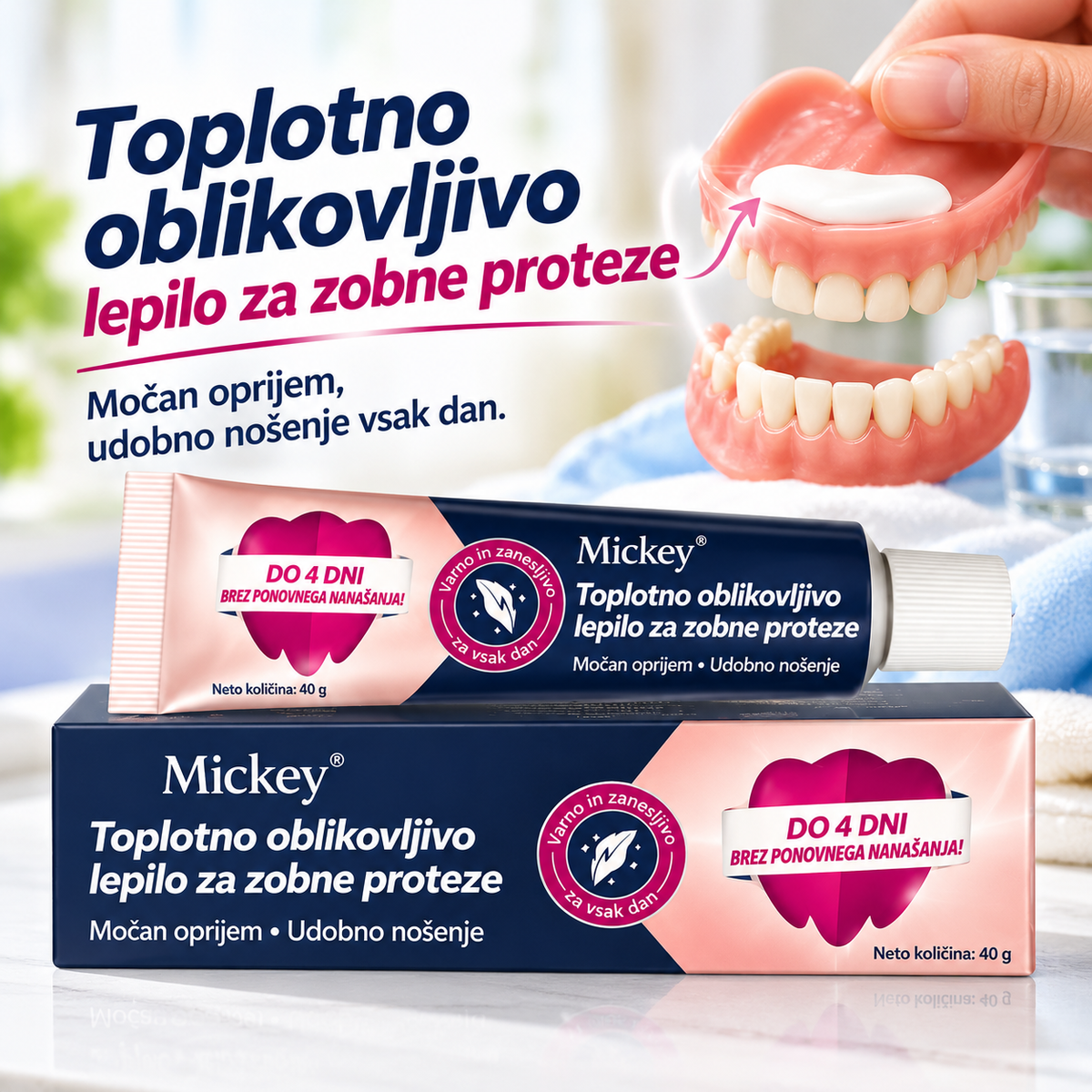 Mickey® Toplotno oblikovljivo lepilo za zobne proteze🔥